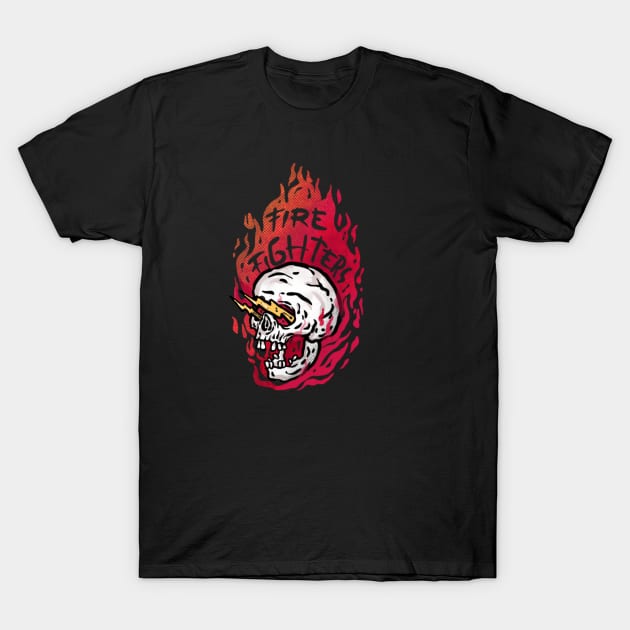 Skull firefighter design T-Shirt by ManikCreative 